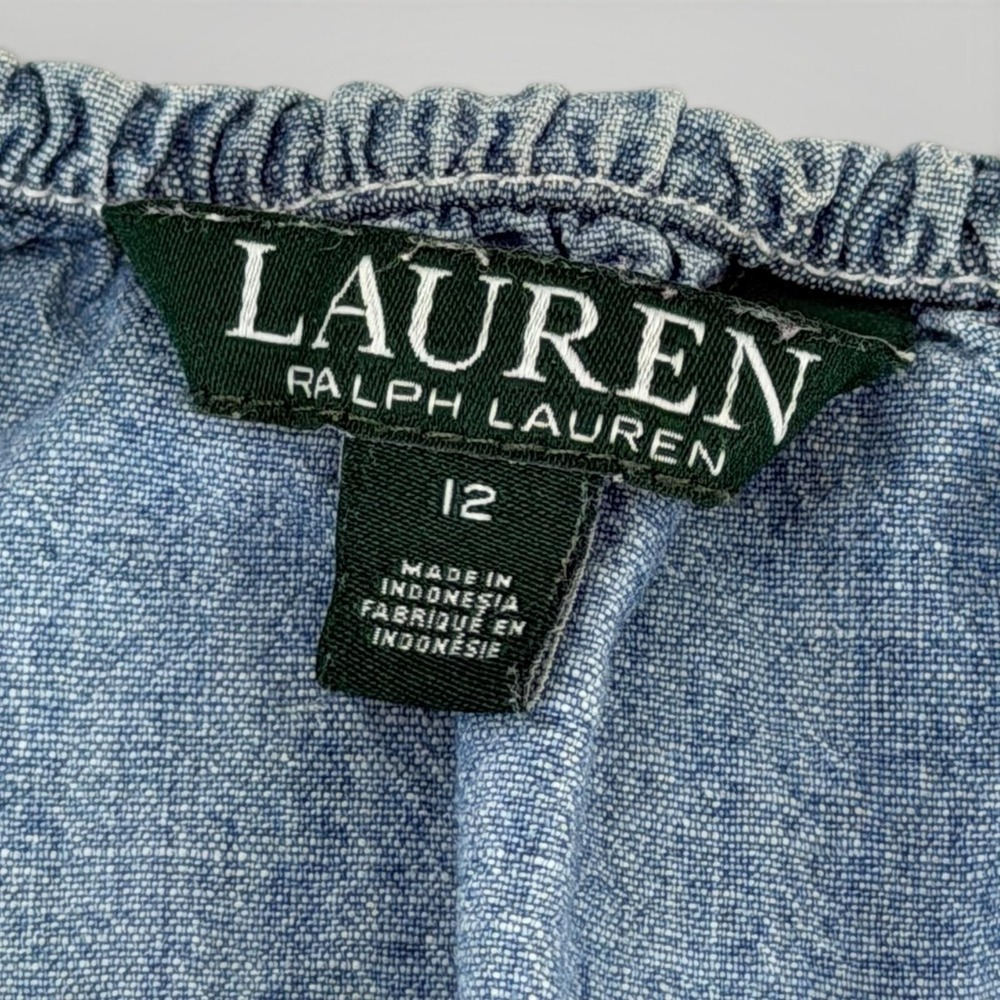 Lauren Ralph Lauren Chambray Maxi Dress Womens 12 Smocked Tiered Cotton - Picture 5 of 7